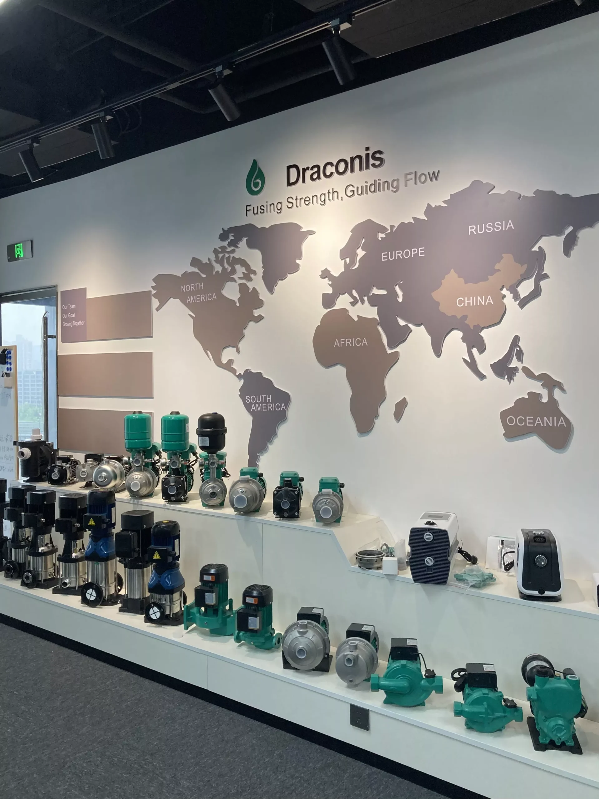 Draconis pump showroom with smart water pumps