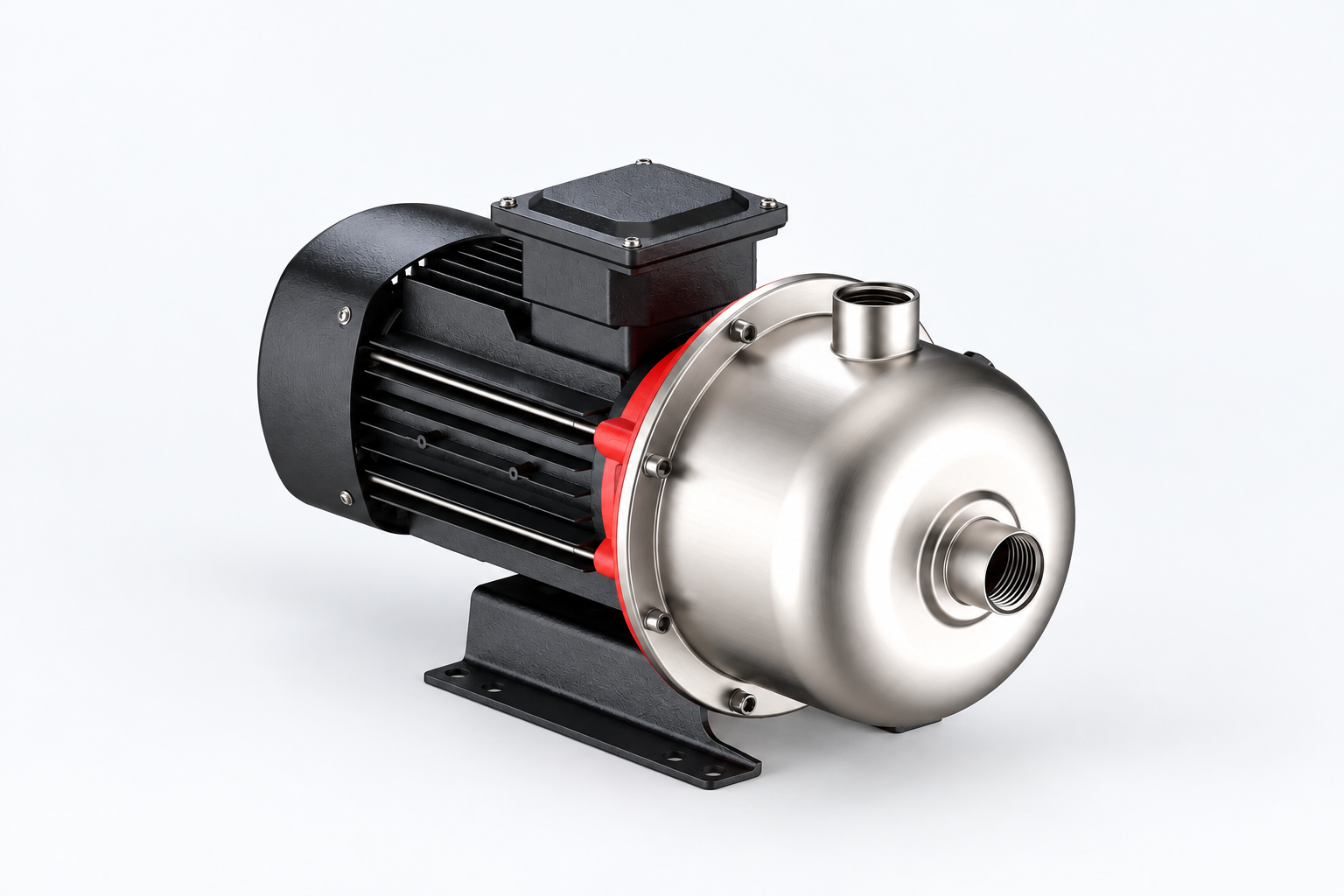 CHL horizontal pump with stainless-steel casing and black motor on a neutral pale-gray background