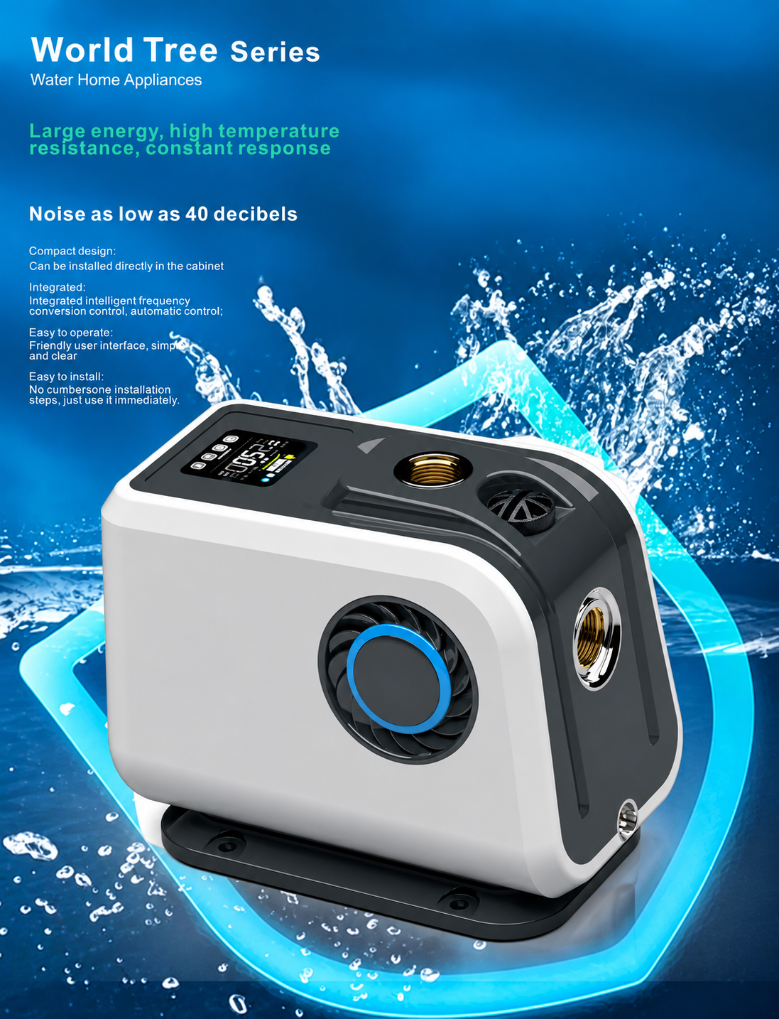World Tree S constant pressure water pump features and 40 dB low-noise design